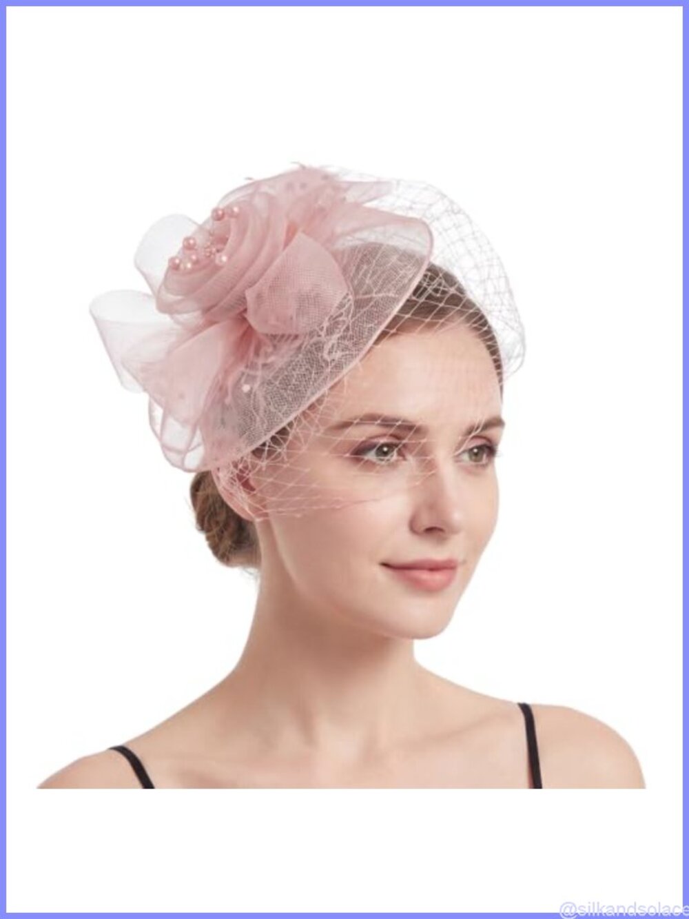 Fascinator Hat with Headband & Clip Floral Mesh Veil Tea Party Wedding